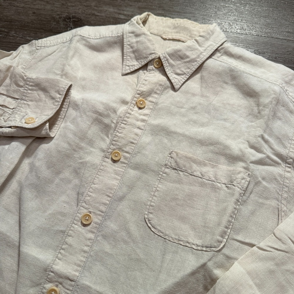 Tommy Bahama Shirt Mens Medium Beige 100% Linen Button Coastal Relax Summer Tag